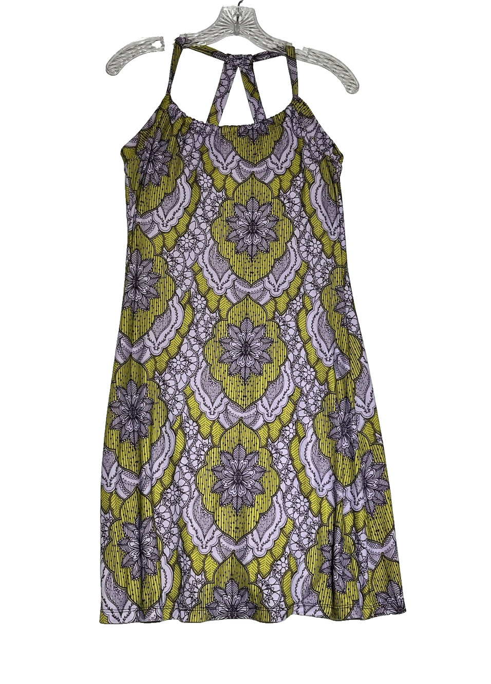Prana Breathe Lotus Flower Print Dress Small Purple Green Athletic Sundress
